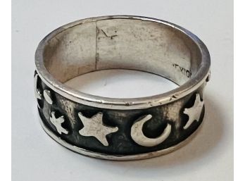 VINTAGE STERLING SILVER MOON & STARS RING
