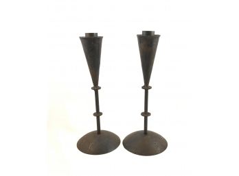 Vintage Pair Of Hand Made Iron Candlesticks