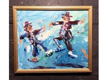 Original Morris Katz Clowns Or Jesters Oil Painting On Board