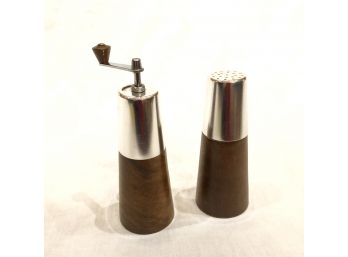 Mid Century Modern Chrome And Wood Italian Salt And Pepper Shakers