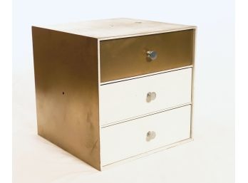 Mid Century Palaset Treston Oy Finland Three Drawer Shelving Unit In White And Gold