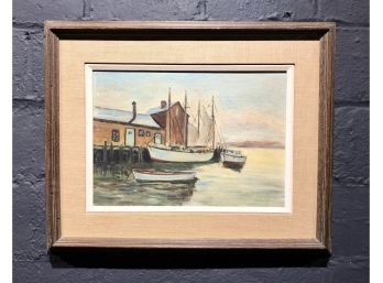 Mid Century Harbor Oil Painting Signed Hoffman