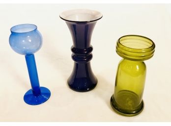 Set Of 3 Large Mid Century Glass Vases