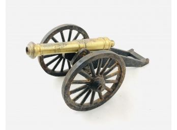 Vintage Cast Iron And Brass Miniature Cannon
