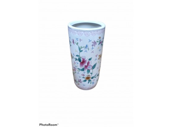 Vintage 18 Ceramic Umbrella Holder/Vase  Pink & Blue Floral Design