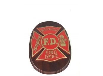 VINTAGE FIRE DEPARTMENT MEMBER WALL PLAQUE