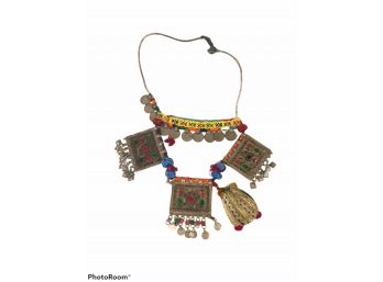 Massive Banjara Vintage Boho Handmade Kuchi Tribal Afghan Glass, Coins, Beaded Pendant Necklace