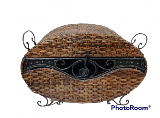 BASKET TRUNK WITH IRON ACCENTS & HANDLES