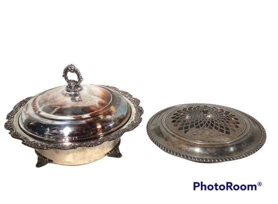 PAIR OF SILVER PLATE COVERED BOWLS