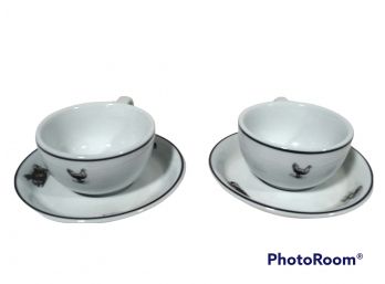 PAIR OF ROSANNA IMPORTS MADE IN POLAND TEA CUPS WITH SAUCERS