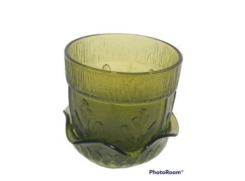 VINTAGE FTD GREEN GLASS PLANTER WITH TRAY/BOWL