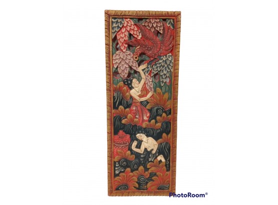 ASIAN HAND CARVED WOOD WALL ART 20'X7.5'