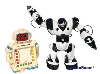 PAIR OF TOY ROBOTS, ALPHIE Ii & WHITE & BLACK ROBOT UNTESTED