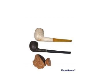 LOT OF TOBACCO  PIPES & SMALL CARVED INDIAN HEAD