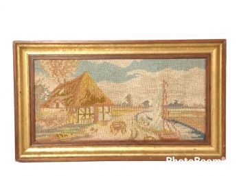 VINTAGE NEEDLE POINT BEACH HOUSE WITH SAILBOAT 14'X8'