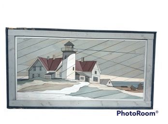 LARGE WOODEN LIGHTHOUSE NAUTICAL PICTURE WALL ART 3D RECYCLED WOOD ART FRAMED 35.5'X19'