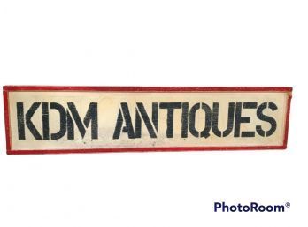 HAND PAINTED KDM ANTIQUES WOOD SIGN  31.5'X7.5'