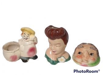 LOT OF PLANTERS  HUMAN FACE LID, GLAMOR SHY GIRL, CHEF