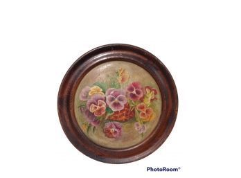 ANTIQUE HAND PAINTED FLORAL WALL PLAQUE