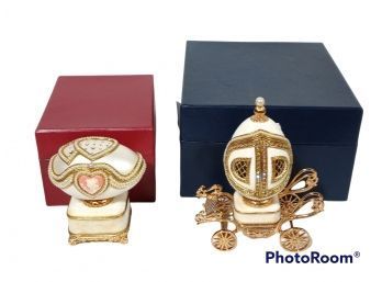PAIR OF FABERGE EGG MUSIC BOXES