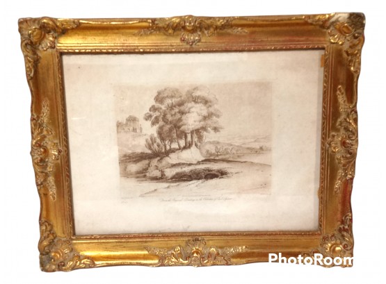 FRAMED PRINT BY CLAUDE LORRAINE DEL OF A GROVE NEAR THE CASTLE  19'X15'