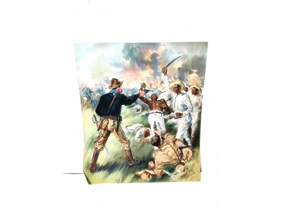 ANTIQUE LITHOGRAPH PRINT MEXICAN WAR BY G W PETERS  16'X14'
