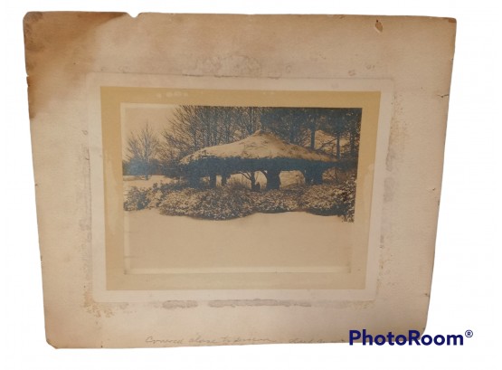 ANTIQUE PHOTOGRAPH OF A COVERED STRUCTURE 13.5'X11.75'