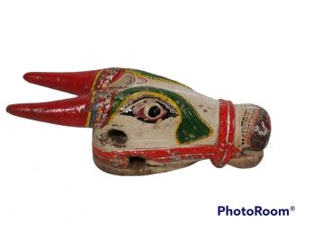 HINDU HAND CARVED COW  HEAD WALL ART
