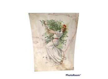 ANTIQUE LITHOGRAPH PRINT BY HARRISON FISHER VICTORIAN WOMAN SWINGING 18'X13'