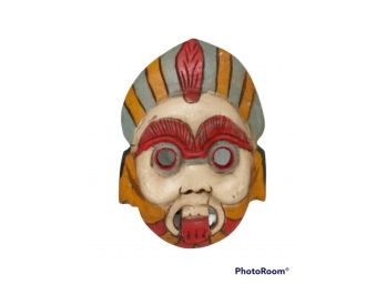 HINDU HAND CARVED WALL MASK WITH TONGUE STICKING OUT 11.5' TALL