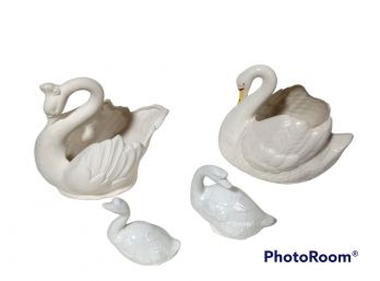 LOT OF SWANS, PLANTERS AND FIGURES