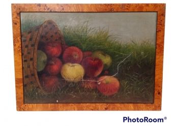 ANTIQUE OIL ON CANVAS STILL LIFE FRUIT BASKET UNSIGNED DATED ON BACK 1885 22'X16'