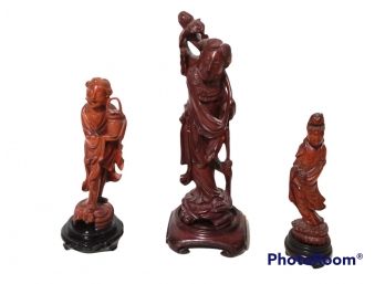 LOT OF 3 HAND CARVED VERY DETAILED ASIAN WOOD FIGURES WITH BASES