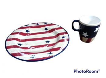 LAURIE GATES AMERICANA COLLECTIION HAND PAINTED 18 PIECE DINNERWARE SET