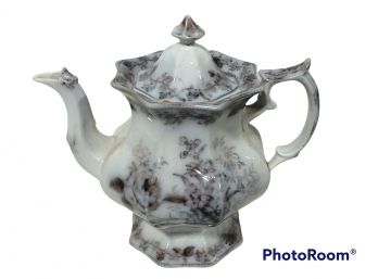 LARGE  TRANSFER WARE TEA POT WITH LID