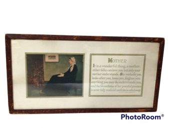 ANTIQUE FRAMED EARLY 'MOTHER' PRINT WITH POEM BY MORRIS & BENDIEN NY 21'X11'
