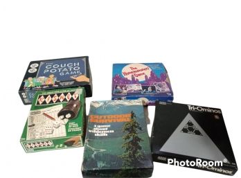 LOT OF 5 BOARD GAMES, COUCH POTATO, KISMET, THE HONEYMOONERS GAME, OUTDOOR SURVIVAL, & TRIOMINOS