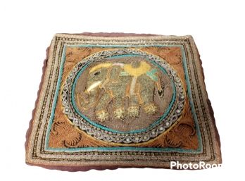 THAI ELEPHANT EMBROIDERED WITH PEARL HANDMADE TAPESTRY  13' SQUARE