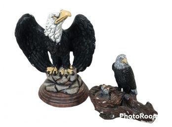 PAIR OF CHALKWARE EAGLE STATUES HAND PAINTED  10' TALL FOR THE LARGE EAGLE 6' TALL FOR THE SMALL EAGLE