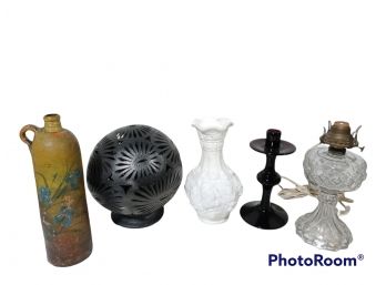 MIX LOT, ANTIQUE 1800'S GERMAN NASSAU SELTERS MINERAL WATER STONEWARE CLAY BOTTLE HAND PAINTED, RESIN CARVED