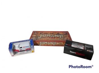 MIX LOT, JUMANJI BOARD GAME, CARQUEST 1952 DIECAST CHEVY DELIVERY TRUCK, 1:24 TEAM CALIBER OWNER SERIES #12