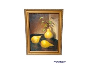 OIL ON CANVAS STILL LIFE FRUIT PEARS PAINTING BY ANGELA DANDURAND CONNECTICUT ARTIST 14'X11'