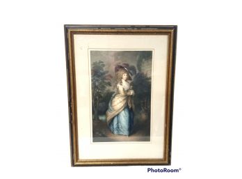 ANTIQUE VICTORIAN LADY IN BLUE FRAMED PRINT 25'X18.5'