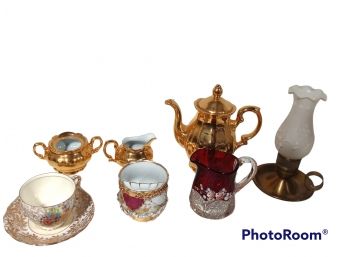 MIX LOT, EMPIREWARE TEA CUP, COLCLOUGH BONE CHINA SAUCER MADE IN ENGLAND, BAVERIA MADE IN GERMANY GOLD TEA POT