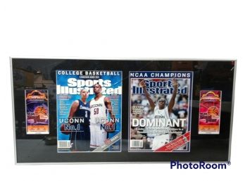 SPORTS ILLUSTRATED  FINAL FOUR CHAMPIONSHIP FRAMED MAGAZINES & TICKETS 28'X14'
