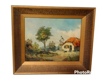 OIL PAINTING ON BOARD COUNTRY COTTAGE SIGNED DIRKS 13'X11'