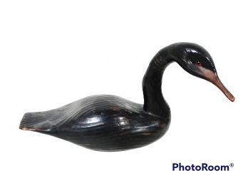 VINTAGE SWAN / LOON HAND CARVED WOOD DECOY SIGNED MAURICE A. CONVARD