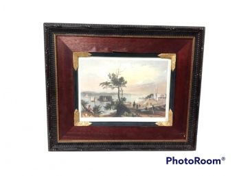 ANTIQUE FRAMED R. WALLACE PRINT OF THE NARROWS FROM FORT HAMILTON 24.5'X20'