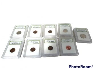 LOT OF 9 US COINS IN HOLDERS,UNCERCULATED JEFFERSON NICKEL,LINCOLN WEAT PENNIES, UNCERCULATED LINCOLN PENNY,