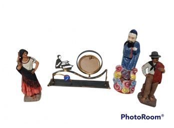 MIX LOT, ASIAN PORCELAIN FIGURE, WAVY BAR MITZVAH PICTURE FRAME, & PAIR OF SPANISH FIGURES BY RAIDO POTY